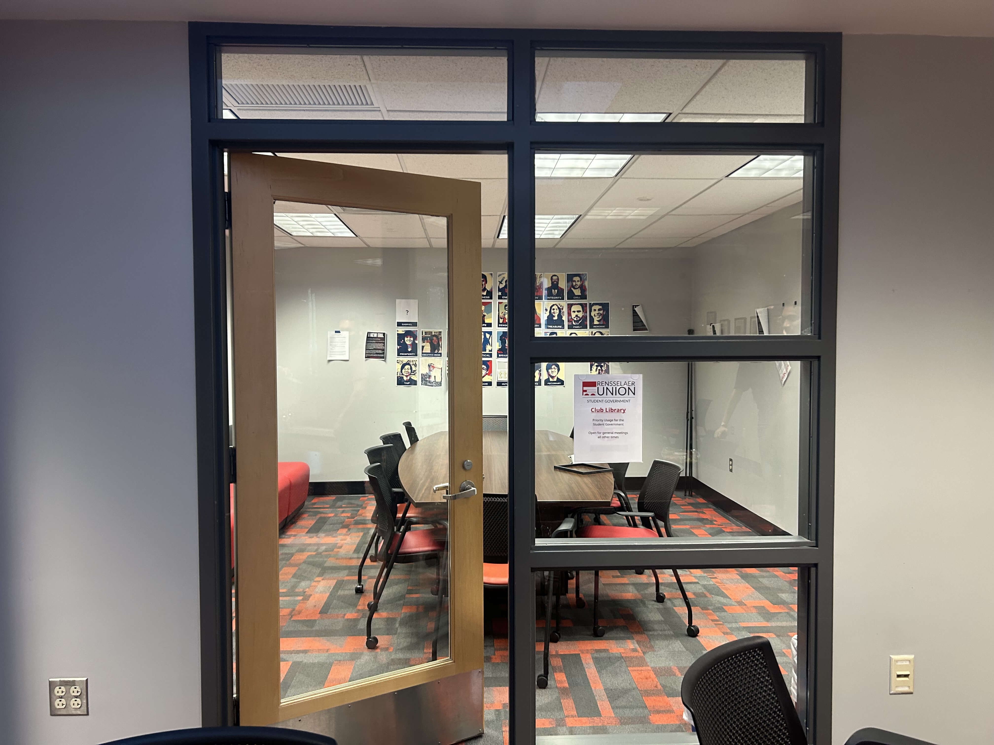 view of Club Library door from the SGS.